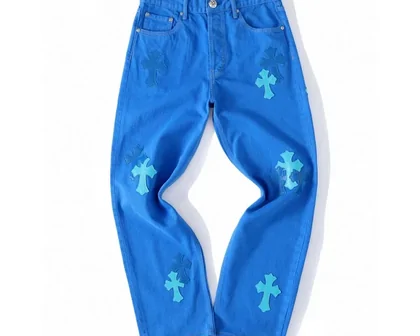 Blue denim jeans with embroidered details