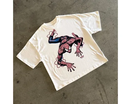 White graphic T-shirt laid flat