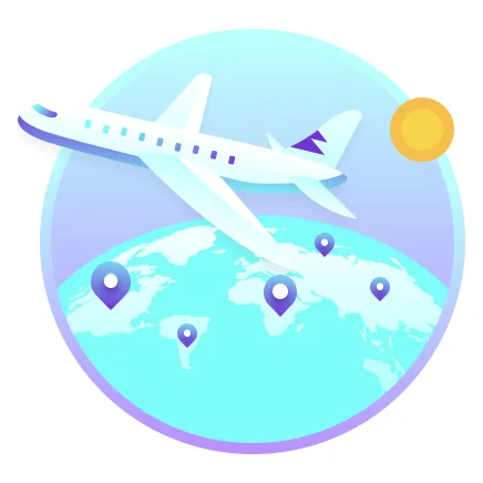 Illustration of an aeroplane over a map with location pins